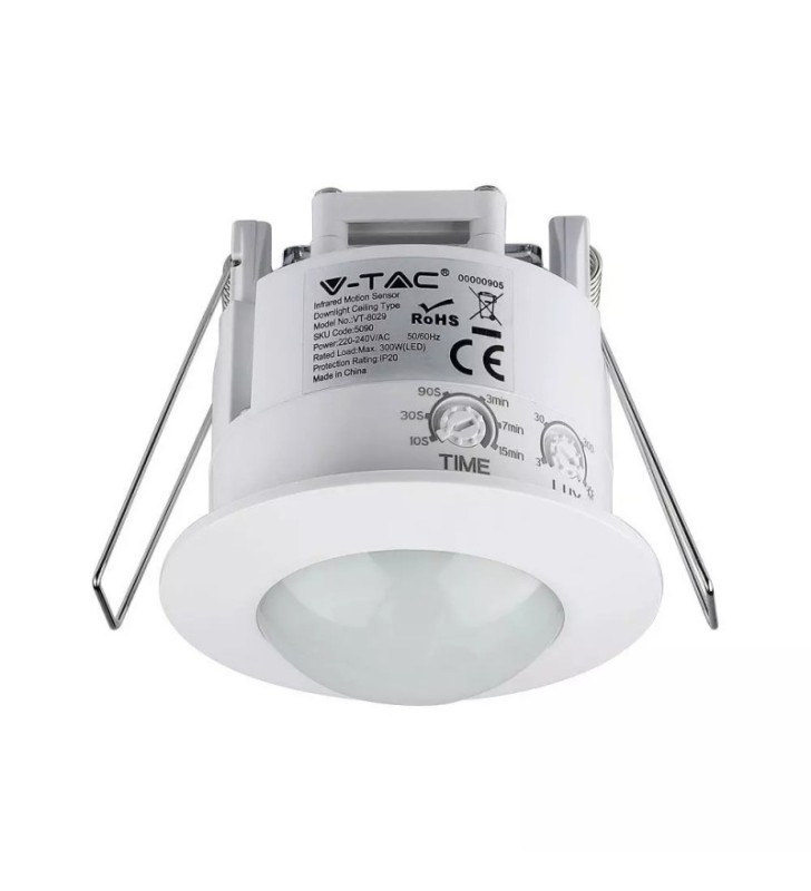 V-TAC VT-8029 (BIANCO) - SENSORE DI MOVIMENTO E CREPUSCOLARE A INCASSO - RILEVAZIONE 6 METRI - IP20