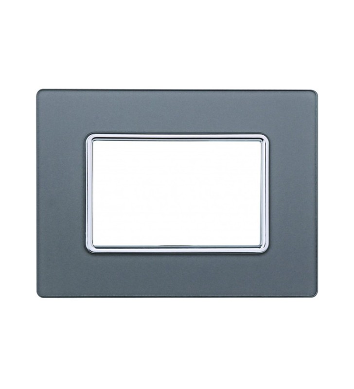 ETTROIT PLACCA IN VETRO 3 MODULI - SERIE SOLAR - SILVER (MT84306) Compatibile BTicino Matix