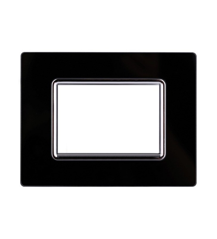 ETTROIT PLACCA IN VETRO 3 MODULI - SERIE SPACE - NERO (LN84302) Compatibile BTicino Living