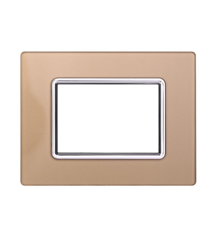 ETTROIT PLACCA IN VETRO 3 MODULI - SERIE SPACE - ORO (LN84311) Compatibile BTicino Living