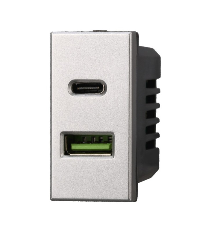 ETTROIT PRESA USB 2 IN 1 (USB-A + USB-C) - SERIE MOON - GRIGIO (AG3002) Compatibile ABB Axolute