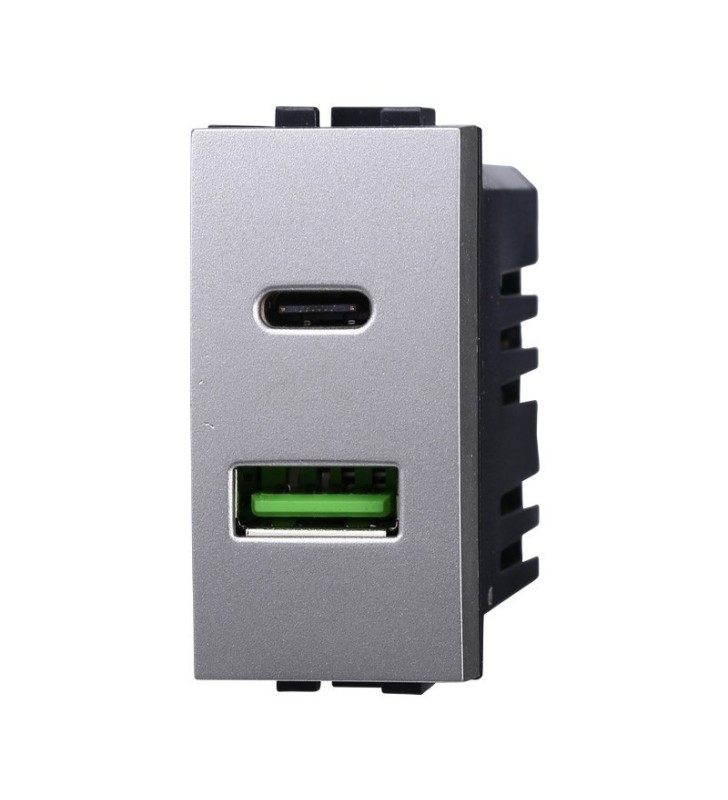 ETTROIT PRESA USB 2 IN 1 (USB-A + USB-A) - SERIE MOON - GRIGIO (AG2402) Compatibile BTicino Axolute