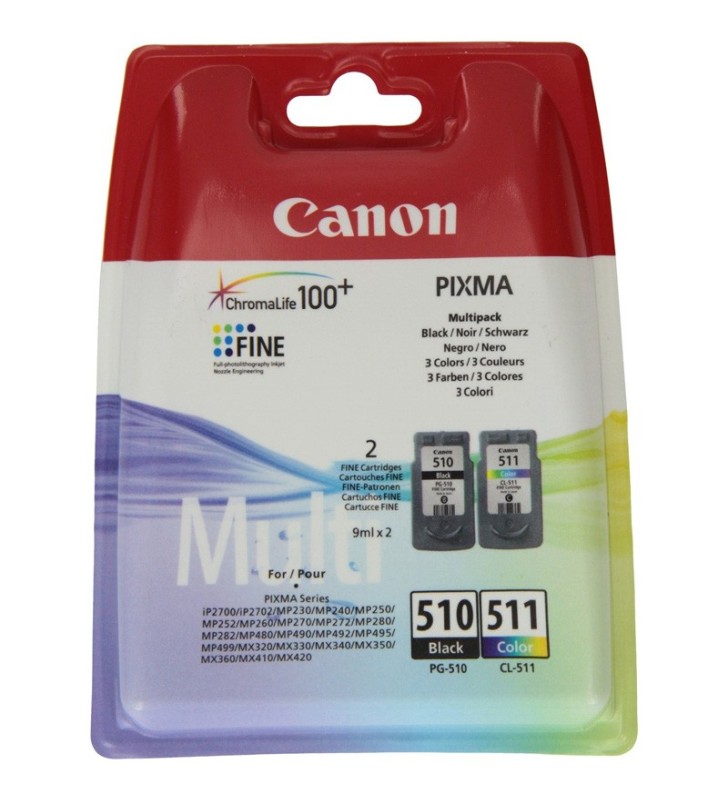 CANON PG-510 BLACK + CL-511 TRI-COLOR (2970B010) - CARTUCCIA ORIGINALE MULTIPACK