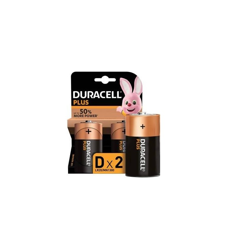 (1 Confezione) Duracell Plus Batterie 2pz Torcia LR20 MN1300 D Alcaline