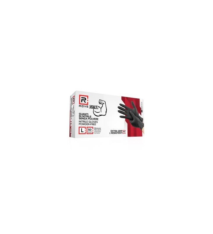 RMove 1Conf. da 50pz Tg.L 8.5gr da Lavoro - Guanti Nitrile Nero Senza Polvere Full Grip