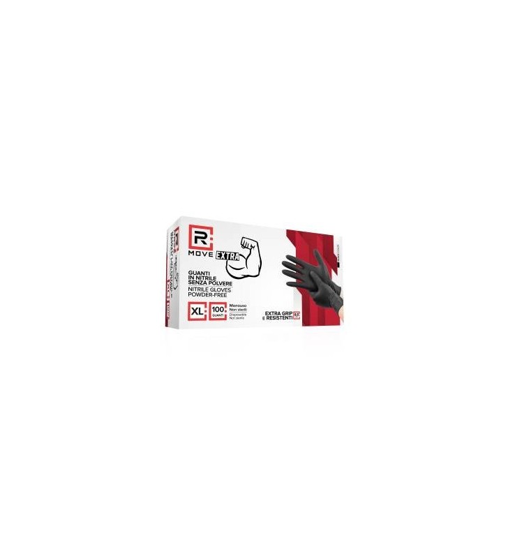 RMove 1Conf. da 100pz Tg.XL 8.5gr da Lavoro - Guanti Nitrile Nero Senza Polvere Full Grip