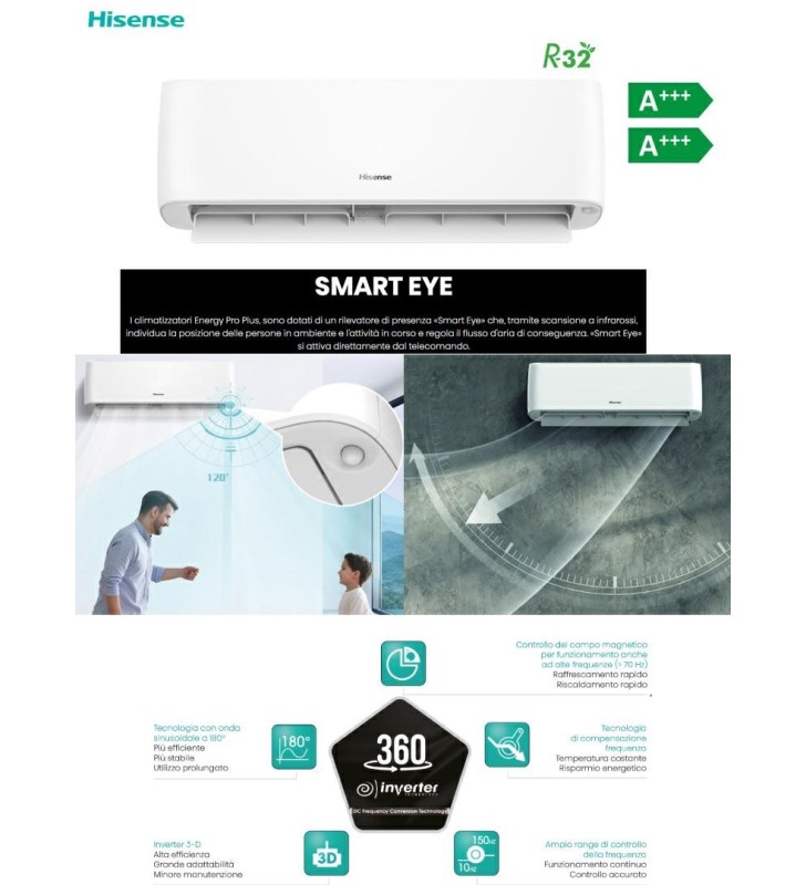 CONDIZIONATORE HISENSE 12000BTU A+++/A+++ ENERGY PRO SMARTEYE WIFI QE35